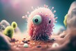 Join adventure with curious little amoeba and explore world of microorganisms. cute children creature, AI generation. Generative AI