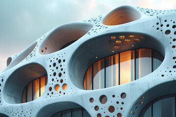 Poster - Parametric facade of a modern building inspired by art nouveau architecture. Background image. Created with Generative AI technology