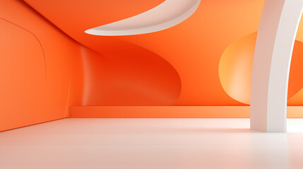 Wall Mural - Abstract Art Design room with bright orange walls and a white floor.