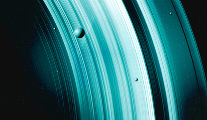 Wall Mural - saturn rings and moons, exoplanet with rings, space and universe. sci-fi. 3d rendering
