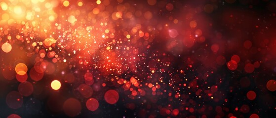 Poster - Festive celebration holiday christmas, new year, new year's eve background banner template illustration - Abstract gold red glitter sequins bokeh lights texture, de-focused