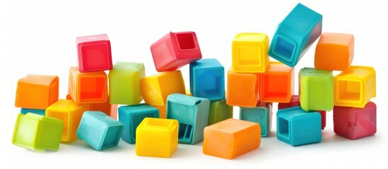 Wall Mural - Colorful plastic blocks toy isolated on white background. AI generated image