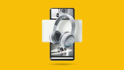 Wall Mural - Technological and electrical products coming from the mobile phone. E-commerce and sales animation with smartphone.