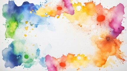 Poster - Abstract colorful rainbow color painting illustration texture - Frame made of watercolor splashes, isolated on white background