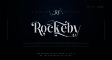 Rockeby Elegant Alphabet Letters Font And Number. Classic Lettering Minimal Fashion Designs. Typography Modern Serif Fonts Regular Uppercase Lowercase And Numbers. Vector Illustration