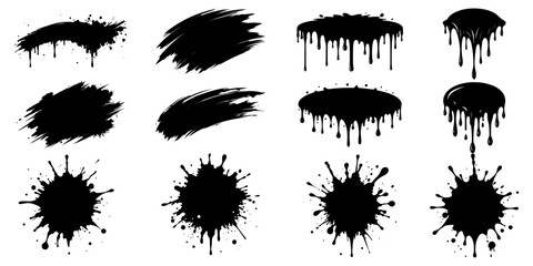 Sticker - set of paint stroke, drip, splatter, stains collection. vector