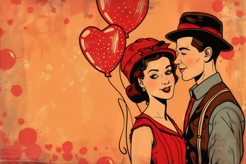 Wall Mural - Couple in retro fashion style abstract background. Love and valentine day concept. Generative ai.