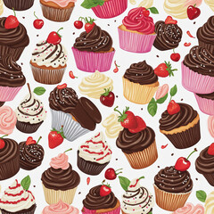 Sticker - Vector illustration of a collection of chocolate cupcakes