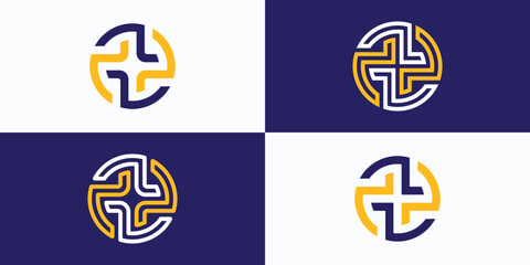 Poster - Vector logo design collection illustration of circle shape and abstract cross sign.
