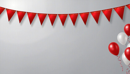 Realistic red party flags for decoration on transparent background