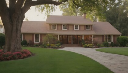 Wall Mural - beautiful American home with landscaping