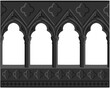 Gothic decorated arcade stylized drawing. Stone ornamented triforium illustration.