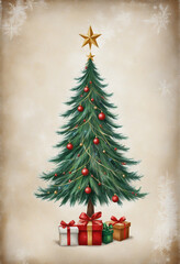 festive holiday tree on distressed background