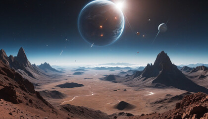 Wall Mural - futuristic space scenery with planets and celestial objects