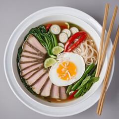Wall Mural - Vietnamese Pho Soup in a Clear Bowl - Delicious and Authentic Flavor