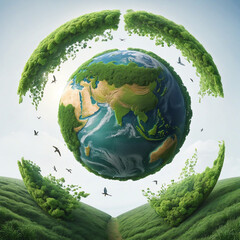 symbol of environmental conservation with global map.