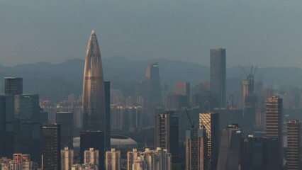 Wall Mural - Time lapse view of urban modern skyscraper buildings in Shenzhen city