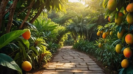 Wall Mural - Beautiful alley with mango trees in the garden