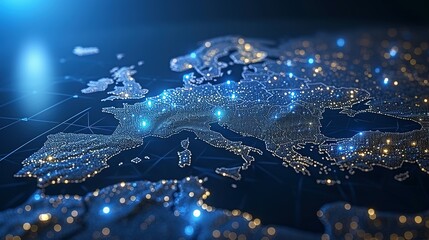 Data transfer and cyber technology, Communication technology Concept. European Global network and connectivity, European Map, Abstract Background.
