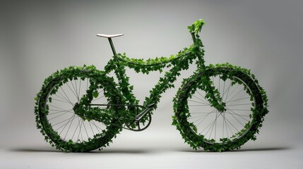 Wall Mural - An eco-friendly bicycle with a basket overflowing with lush green leaves, symbolizing sustainable and healthy transportation in an urban environment.