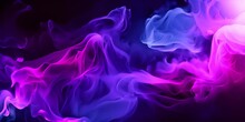 Mist Texture. Color Smoke. Paint Water Mix. Mysterious Storm Sky. Blue Purple Glowing Fog Cloud Wave Abstract Art Background With Free Space. 4K Video