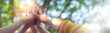 © Yingyaipumi - Panoramic Teamwork,empathy,partnership and Social connection in business join hand together concept.Hand of diverse people connecting.Power of volunteer charity work,Stack of people hand.