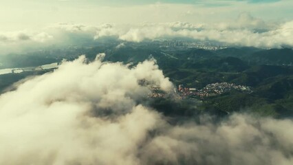 Wall Mural - Aerial view of heavy cloud above urban city in Shenzhen