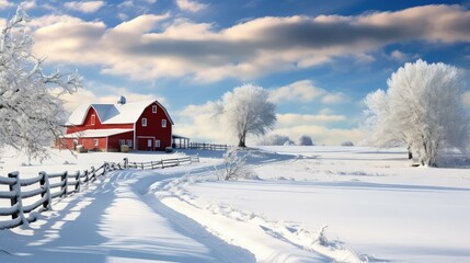 Canvas Print - cold farm with snow