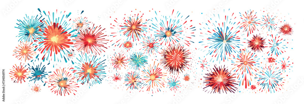 Fireworks in cartoon style. Different explosions and blast. Symbols of ...
