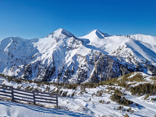 Wall Mural - Pirin mountains peaks covered with snow. Winter scenery at Bansko ski resort in Bulgaria