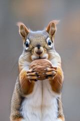 Wall Mural - Squirrel eating nut in the park. close up. Forest, autumn. Animal phtoto, national geographic. Central park. Tourism ad