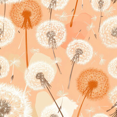  Dandelion Dance: A Whimsical Floral Symphony of Nature's Playfulness and Delicacy, Set against a Serene Blue Meadow