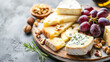 plateau de fromage avec grappe de raisin et amandes et noix de cajou