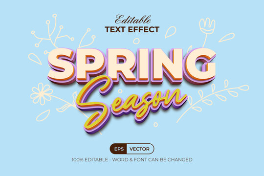 Spring Season Text Effect 3D Style Template. Editable Text Effect Flowers Ornament Background Vector.