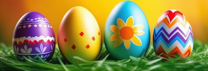 Wall Mural - Easter - Colorful Decorated Eggs On Field