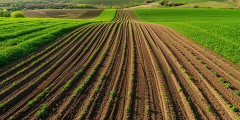 Wall Mural - top down view from drone to agricultural field