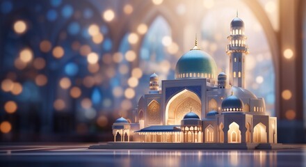 beautiful shiny mosque and ramadan islamic culture icon