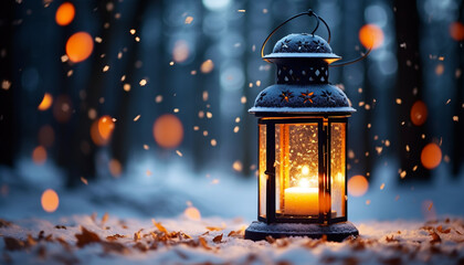 Canvas Print - Glowing candle illuminates winter celebration, lighting up the night generated by AI