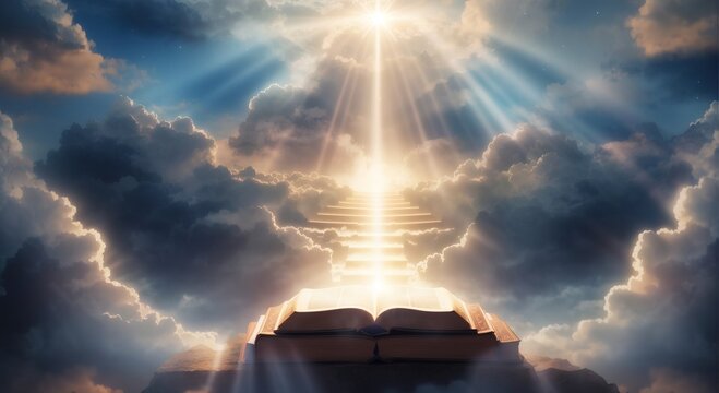 Bible book surreal light beam sacral illustration