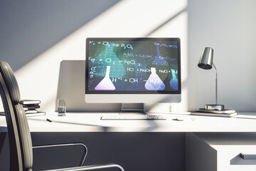 Poster - Modern computer monitor with creative chemistry concept, research and development concept. 3D Rendering