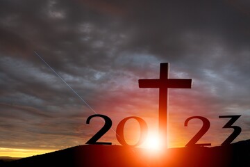 Wall Mural - New Year concept and 2023 numbers and cross