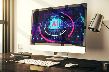 Poster - Computer monitor with creative artificial Intelligence abbreviation. Future technology and AI concept. 3D Rendering