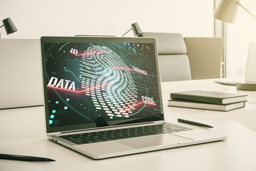 Aufkleber - Modern computer screen with creative fingerprint hologram, personal biometric data concept. 3D Rendering