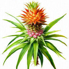 Poster - pineapple, watercolor drawing on a white background