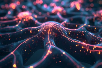 Poster - Digital neural network abstract illustration. 3D rendering. Artificial intelligence, Ai and machine learning concept. Design for wallpaper, banner, poster