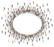 Large group of people standing together forming oval frame