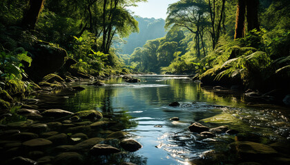 Poster - Tranquil scene nature beauty in tropical rainforest, flowing water generated by AI