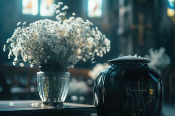 Poster - A vase of flowers sitting on top of a table. This picture can be used for various purposes