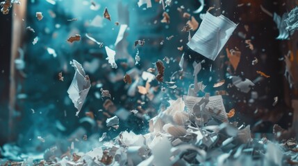 Poster - Papers flying in the air, suitable for office, education, or chaos concepts