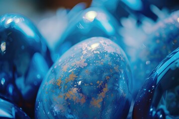 Poster - A close up view of a bunch of blue eggs. Perfect for Easter-themed projects or agricultural concepts